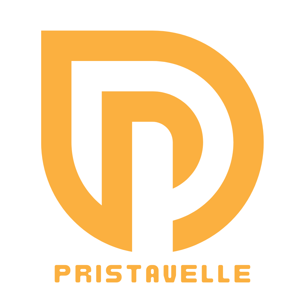 Inspiring People Stories official logo featuring a bold orange intertwined D and P above the word PRISTAVELLE in glowing orange